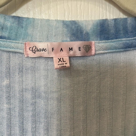 Crave fame, size XL, blue and white v neck tie-dye long sleeve top - Picture 2 of 4